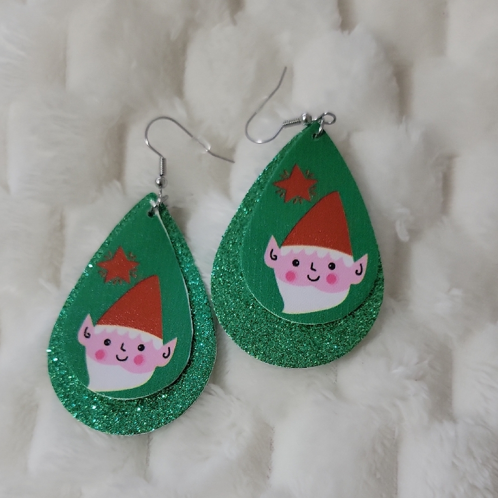 Green Glitter Elf Earrings